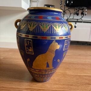 24kt gold Egyptian Motif Blue & Gold Decorative Urn Vase